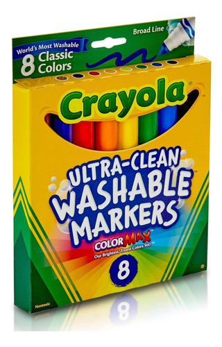 Rotuladores Lavables Ultralimpios Crayola, Línea Ancha, 8 Un