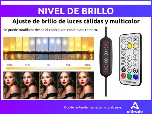 Aro De Luz Led 26 Cm Luz Rgb Calida Fria + Trípode 2.10 Mt