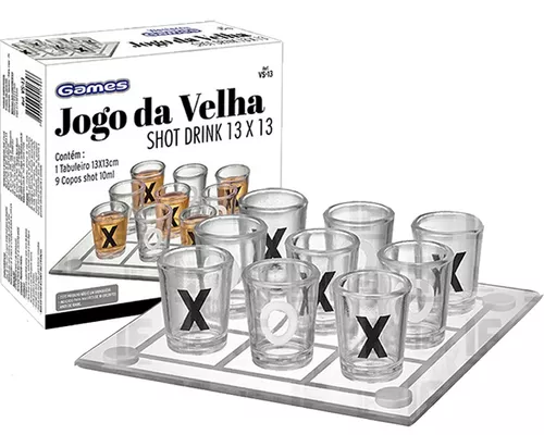 Jogo Da Velha 9 Copos Com Tabuleiro Decorativo Whisky Barato em