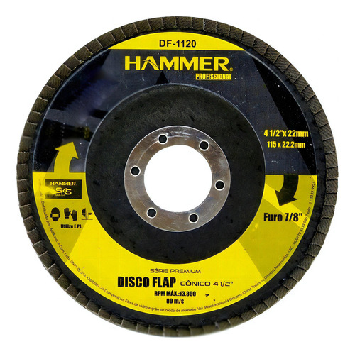 Disco Flap Hammer 4. 1/2 110mm Grão 60 Furo 22mm