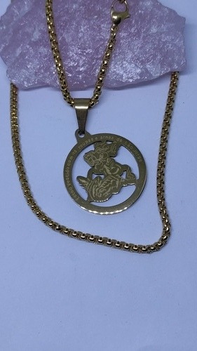 Imagen 3 de 5 de Medalla San Jorge Acero Dorado Con Cadena