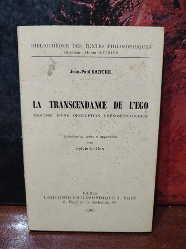 La Transcendance De L Ego (en Frances) - J. P. Sartre