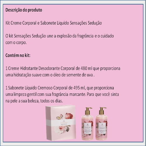 Kit Hinode 1 Creme Corporal E 1 Sabonete Liquido Sensações Flores Vermelhas