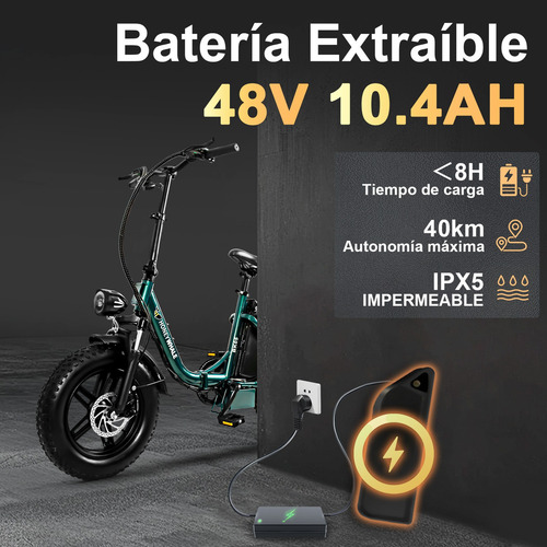 Honey Whale Bk05 Bicicleta Electrica Plegable Autonomía 40km Color Verde musgo