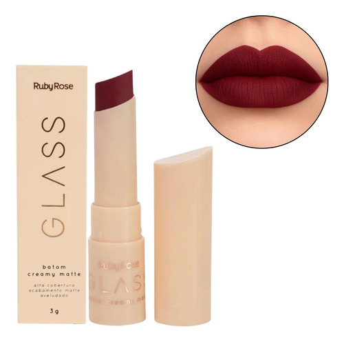 Batom Creamy Matte Glass Ruby Rose Aveludado Resistente Água