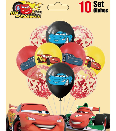 Set De Globos Con Confetti Y Estampados Cars X 10