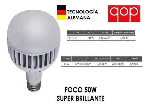 Foco Industrial 50w Led Qop Tecnologia Alemana Pack 10 Blanco Frío