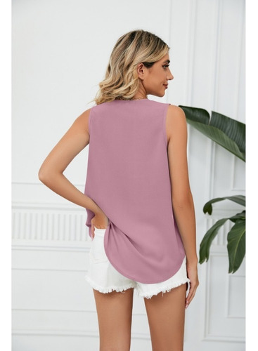Camiseta Sin Mangas Con Cuello En V Y Encaje De Moda De