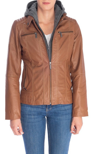 Chaqueta Cuero Mujer Marca La Chamarra Marron Ref Balu