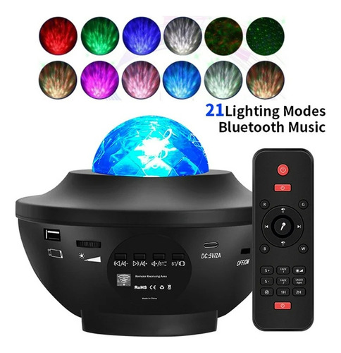 Lámpara Proyector Galaxia 21 Patrones Parlante Y Bluetooth