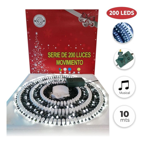Imagen 1 de 2 de Luces Navideñas 200 Led - Musical Color Blanco - 10mts
