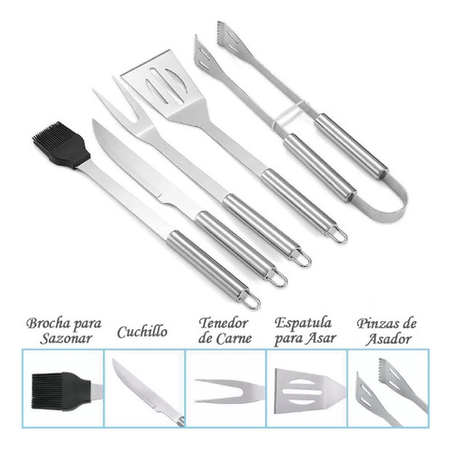 Set X5 Utensilios Para Asados-acero Inoxidable Con Estuche