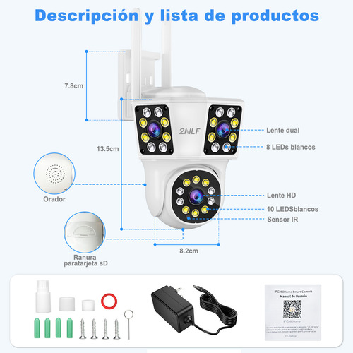 2nlf 12mp Cámara De Seguridad Exterior WiFi Inalambricas 3 Lentes 3 Pantallas Zoom Digital 10x Audio Bidireccional
