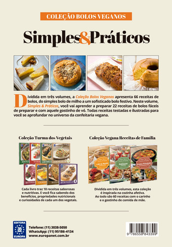 Coleção Bolos Veganos - Simples e Práticos, de Editora Europa. Editorial Editora Europa Ltda., capa mole em português, 2022