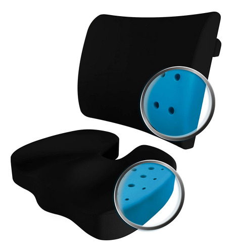 Cojin Para Asiento Gadnic Almohada De Apoyo Lumbar 2 En 1 Color Negro