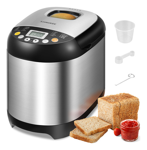 Máquina De Pan,máquina Para Hacer Pan Automática Con Bandeja Antiadherente Para Pan,15h Temporizador Y 1h Para Mantener Caliente, Con 3 Tamaños De Pan /3 Colores De Corteza, Recetas,acero Inoxidable