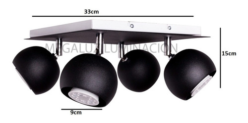 Imagen 2 de 9 de Plafon Spot Bocha 4 Luces Movil Bl - Ng Movil Apto Led