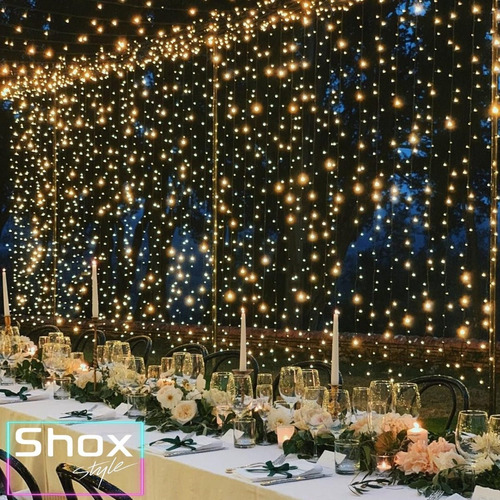 Imagen 4 de 10 de Cortina Luces Led Guirnalda 4x2 Mts Blanco Calido Shox Style