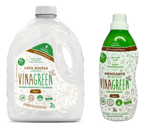 Kit Vinagreen 1 Lava Roupa Coco 3l + 1 Amaciante Concentrado