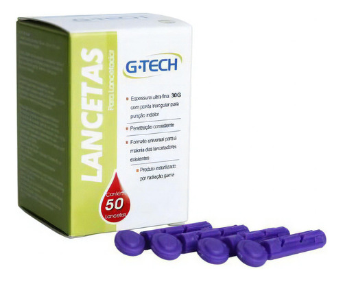 Lancetas Glicose G-tech Universal Caixas 50 Unidades 30g