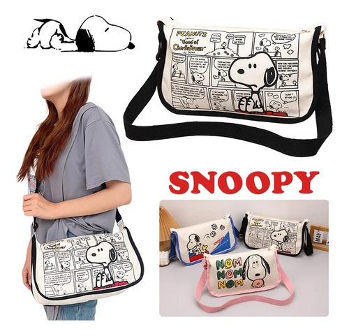 Bolso De Hombro Poliéster Dibujos Animados Beige Peanuts Níquel Negro