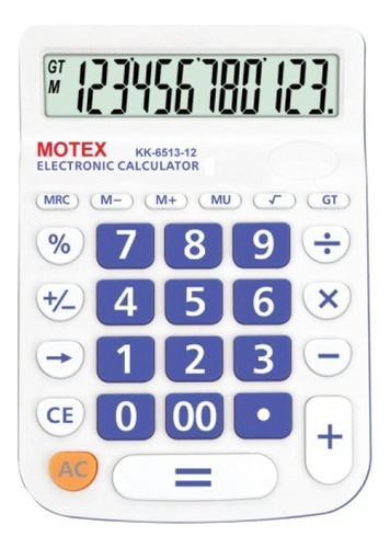 Calculadora Motex De Escritorio 12x17cm Kk6513 12 Digitos Color Blanco Y Azul