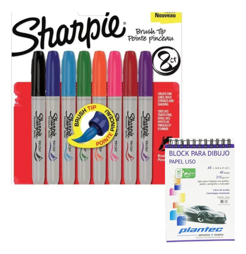 Kit 8 Marcador Sharpie Brush Tip Punta Pincel Block Cuota