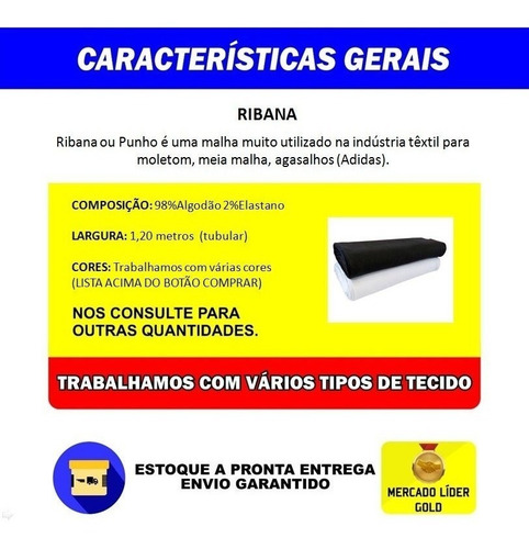 1 Metro Tecido Ribana Punho Para Moletom