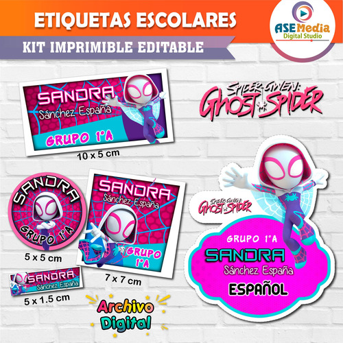 Etiquetas Escolares Ghost Spider Gwen Editables Imprimible
