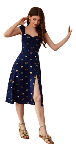 Vestido Lencero Sin Espalda Con Estampado De Mariposas