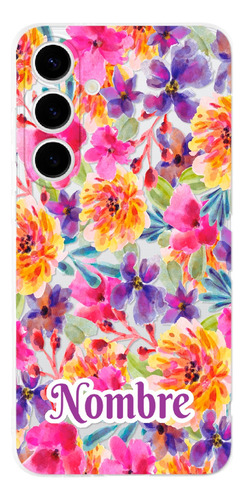 Funda Galaxy Rosas Flores Personalizada Con Tu Nombre