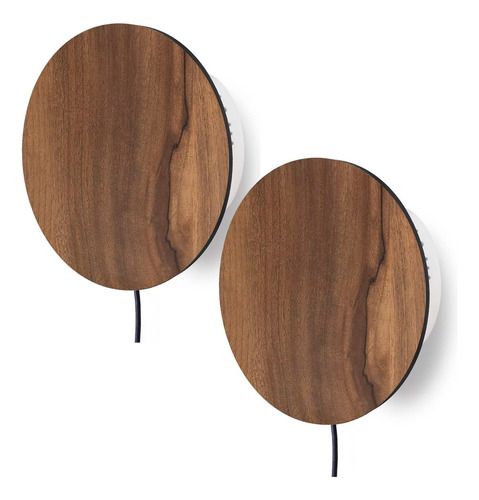Pack X 2 Velador Habitacion Aplique Pared Led 6w Madera Estructura Nogal
