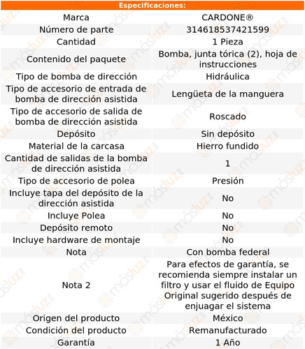Bomba Dirección Licuadora Fury Iii 8 Cil 6.3l 67/71 Reman (Reacondicionado)