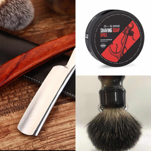 Kit De Afeitado Con Navaja, Brocha De Tejon Y Jabon B&m