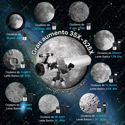SUZWIP Telescopio Astronómico Profesional Reflector Hd 35x-525x 114/700mm