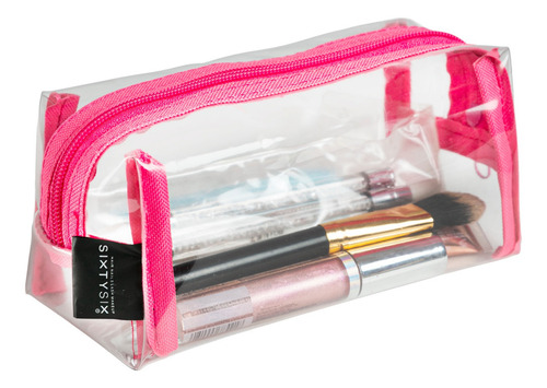 Kit Cosmetiquera Neceser Con 2 Lapiceras De Sixtysix Color Rosa Chicle Diseño De La Tela Rayas