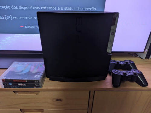 Ps3 Playstation 3 Slim Ssd 1 Tb Cfw C/ 3 Jogos E 2 Controles Preto
