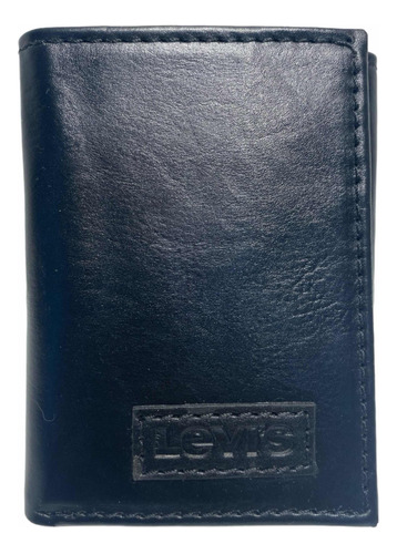 Cartera Levis Piel Negra Hombre Trifold Original Logo M039