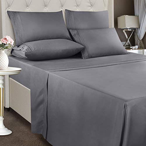 Utopia Bedding Juego Sabanas 6 Pz King Size Microfibra Grey Liso