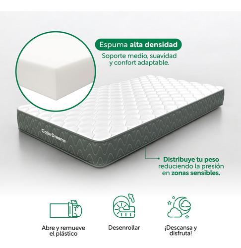 Base Cama Con Cabecera + Colchón Memory En Caja Individual