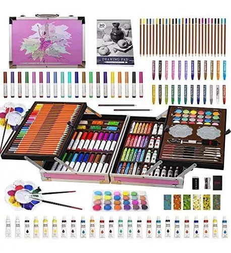 KINSPORY Juego de arte, paquete de 139 suministros de arte con 2 blocs de  bocetos, marcadores de dibujo para colorear, pasteles al óleo, lápices de