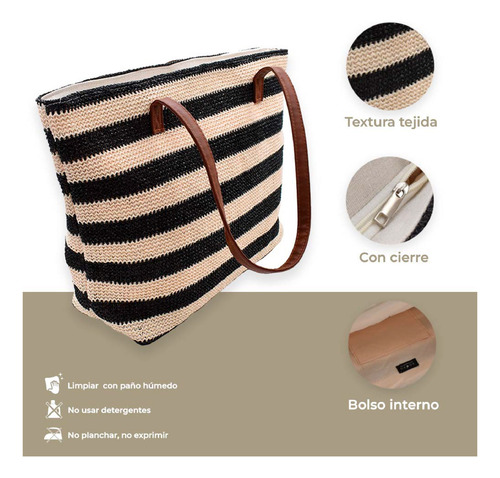 Bolsa De Playa Rayas Negras Y Beige Espaciosa