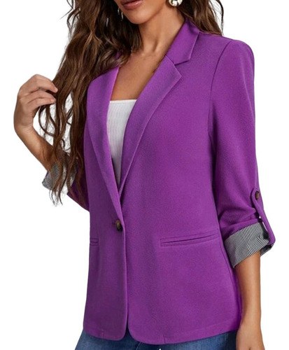 Blazer De Mujer Elegante Rayas Patchwork Puños Oficina Traba