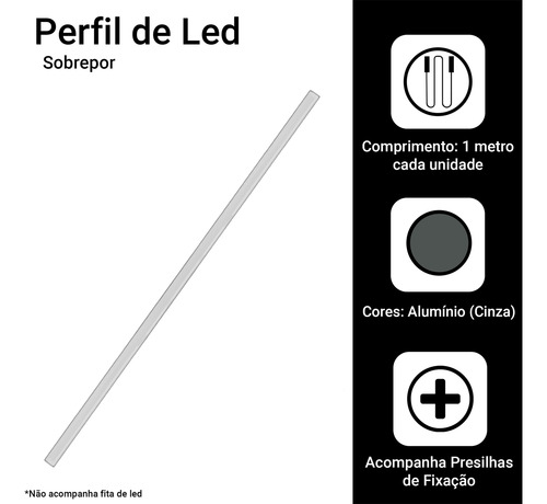 Kit 20 Metros Perfil Alumínio Sobrepor Slim P/ Fita Led