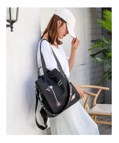 Mochila Impermeable Con Bordado De Flores Para Mujer