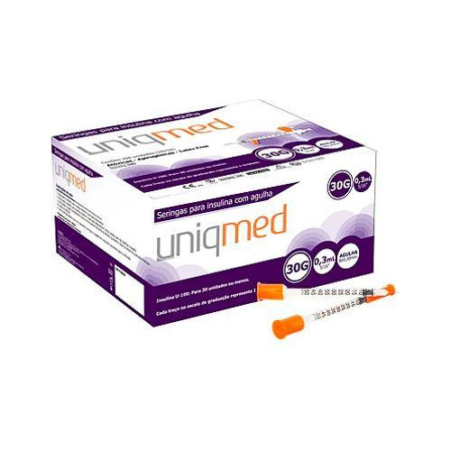 Kit 200un Seringa Para Insulina Uniqmed 0,3ml 8x0,30mm 30g