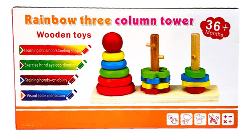 Juego Juguete Didáctico De Madera Encastres 3 Torres Multicolor