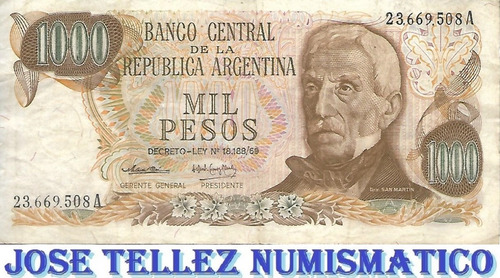 Bottero 2436a $ 1000 Pesos Ley 18188 F.1 C/rombo Mb+ Palermo (Usado)