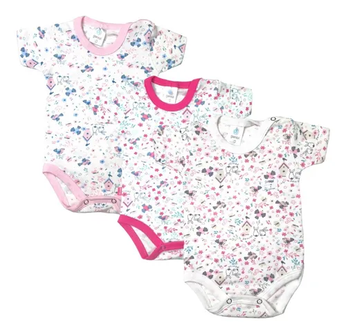 Body Beba Gamise Manga Corta Estampa Flores Pajaritos