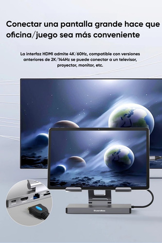 Dapon Soporte Para Tableta Con Hub Usb C 4k 60hz 8 En 1